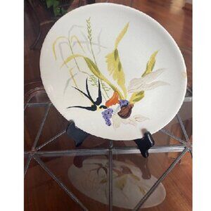 Red Wing Pottery 1953 Capistrano Yellow Black Bird Textured 11” Plate Vintage